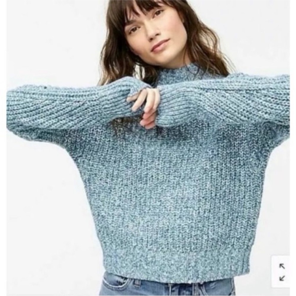 Jcrew teal / white blend mock neck chunky sweater